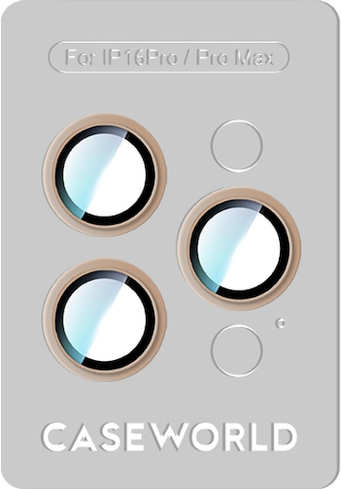 Apple Uyumlu   iPhone 16 Pro Max Caseworld Alloy Serisi Oleofobik Anti Reflective Kamera Lens Koruyucu Gold