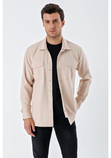 Bigdart 20193 Oversize Erkek Gömlek - Krem 001