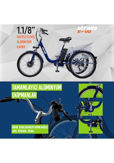 Stradacycles E-VO Mekanikdisk 24 Jant Üç Tekerlekli Elektrikli Bisiklet Mavi