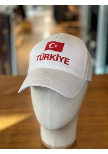 Türkiye Bayrak Nakışlı Pamuklu Unisex Cap Şapka Beyaz
