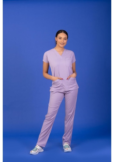Tek Üst Unisex Kalıp Lila Likralı Hemşire / Doktor Forması Scrubs Lila