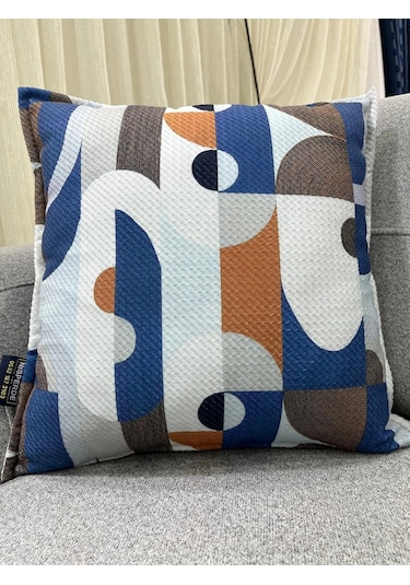 Nıvemeshome Geometrik Mavi Desenli 45x45 Kırlent Kılıfı Mavi-beyaz