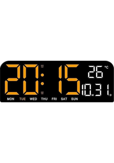 Turuncu 9" Büyük Dijital Sıcaklık Tarih Hafta Zamanlama Geri Sayım Işığa Duyarlı Masa Saati Led Çalar Saat