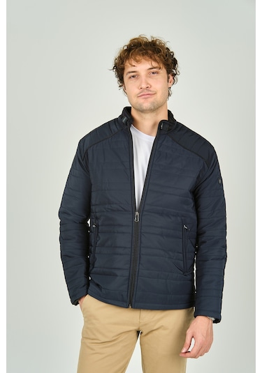 Lucas Erkek Dik Yaka Deri Biyeli Kapitone Mont 4706 Lacivert Lacivert