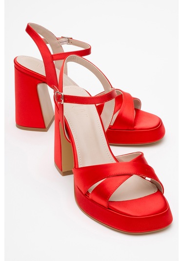 Lello Kırmızı Saten Kadın Platform Topuklu Ayakkabı Kırmızı
