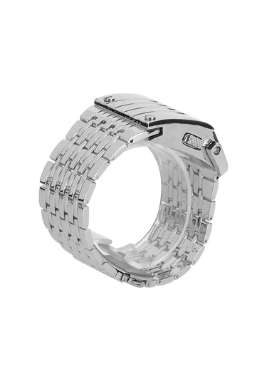 Xindoker Erkekler İçin Led Dijital Göstergeli Çelik Robot Stili Kol Saati - Yüksek Kalite Allyuminyum, Hızlı Serbest Kanca, Gümüş Mavi Işık, Dahili Pil Altın