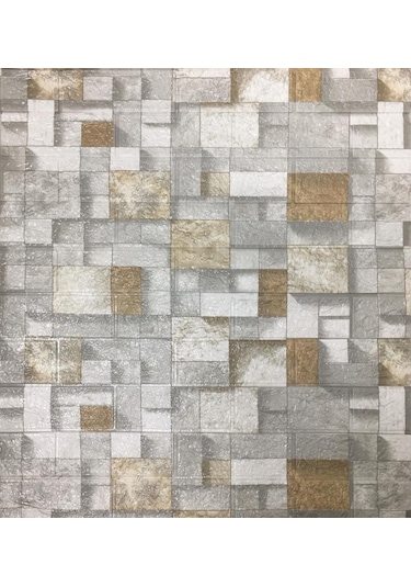 3D Kendinden Yapışkanlı Gri Kahverengi Küp Desen Duvar Kağıdı Pan