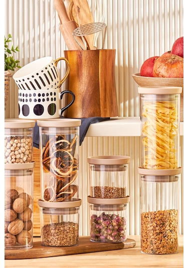 Emsan Arya 8'li Kavanoz/Saklama Kabı Bej