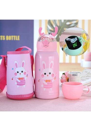 316 Kalite Paslanmaz Çelik Çocuklar İçin Bpa İçermeyen Soğuk Tutan Termal Yalıtımlı Led Işıklı Akıllı Termos Bardak 500 Ml Kapasiteli Pembe