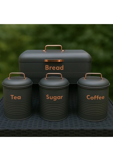 4 Lü Mutfak Seti Ekmeklikçay Kahve Şekerlik Gri 43x20 Gri