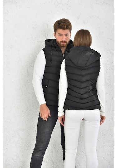 Wapp Unisex Çıkarılabilen Fermuarlı Kapüşonlu Günlük Şişme Yelek Siyah