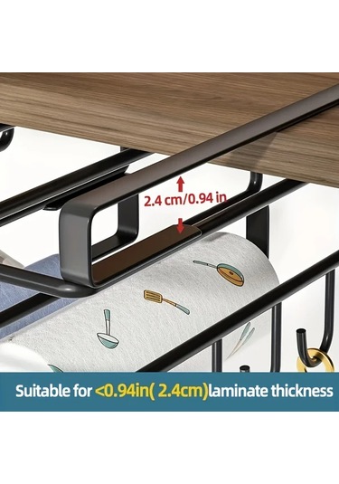 Honeybeeshop Siyah Mutfak Depolama Rafı Bardak Askılı Kesme Tahtası Kağıt Havlu Tutucu Ev Aşçıları İçin Siyah