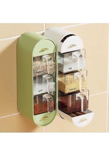 Pazly Laçivert Baharat Kutusu, Ev Mutfak Depolama, Tuz/msg & Baharat Kombinasyonu, Duvar Asılı, Yumruksuz, 3 Katmanlı, Plastik, Hafif Lüks Stilde, Lacivert Renkte Lacivert