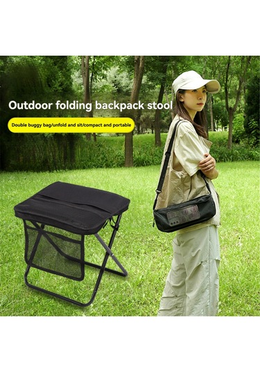 Moveevo Küçük Siyah Taşınabilir Dış Mekan Sandalyesi - Çanta Şeklinde Katlanır, X-şekilli Dayanaklı, Camping-balıkçılık İçin 500g Hafif Siyah