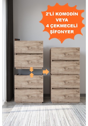 Ae-2034 Galata 4 Çekmeceli Patentli Çam Renkli Şifonyer Yatak Oda