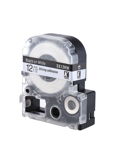 Singree 12mm X 8m Siyah Yazı Beyaz Arka Plan Etiket Bandı - Ss12kw Modeli, Plastik Malzeme, Etiket Makinesi İçin Uyumlu 1 Adet