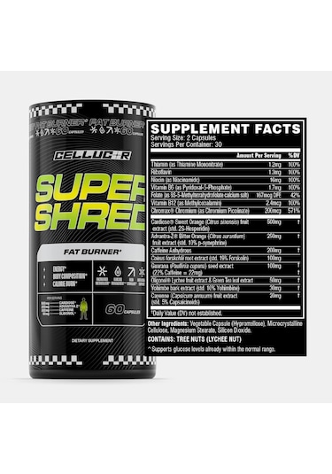 Cellucor Super Shred Fat Burner Thermogenic Power & High Stimulant Energy 60 Caps Aromasız