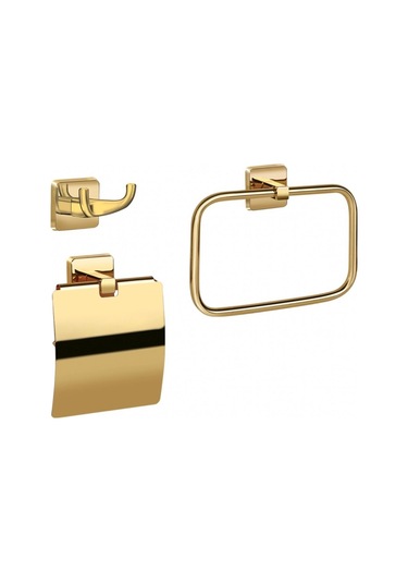 İsaoğlu Yapı Gold Banyo Seti Gold Havluluk Gold Kağıtlık Gold İkili Bornozluk 3 Lü Set Gold