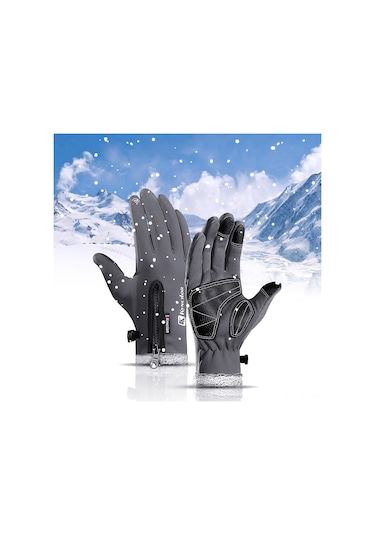 Kış Sıcak Eldivenleri Polar Rüzgar Geçirmez Su Geçirmez Dokunmatik Ekran Spor Bisiklet Kayak Bisiklet Dış Mekan Çalışma Eldivenleri Gri