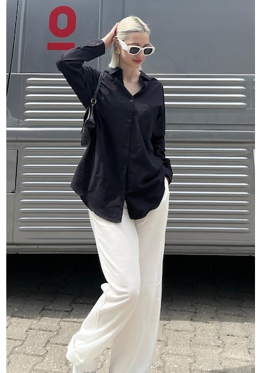 Madmext Mad Girls Siyah Oversize Gömlek Mg1369-siyah Siyah