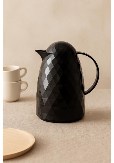 1 Lt Akrilik Siyah Çay Termosu 12 Saat Sıcak 24 Saat Soğuk Siyah