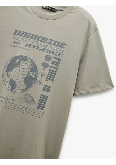 Koton Kısa Kollu Bisiklet Yaka Regular Fit Pamuklu Baskılı Tişört Gri 6wam10006hk Gri