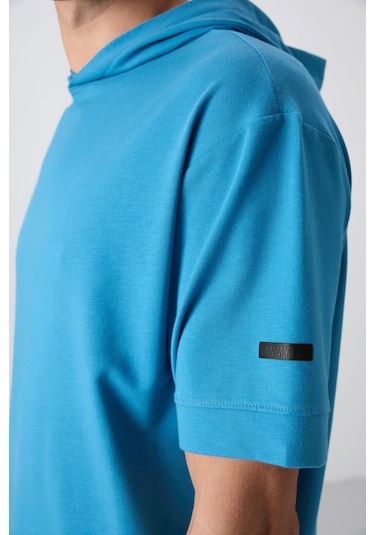 Tommy Life Petrol Mavi Pamuklu Kalın Yumuşak Dokulu Oversize Fit Basic Erkek T-shirt - 88352 Petrol Mavi