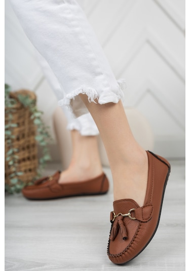 Khayt Tassel Casual Günlük Kadın Babet Ayakkabı Taba