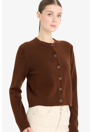 Defacto Regular Fit Bisiklet Yaka Basic Düz Düğmeli Soft Touch Yumuşak Triko Hırka E3654ax25wnbn271 Kahve