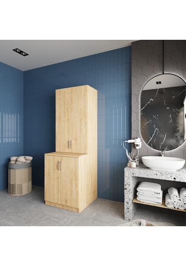 Aspen Çamaşır Ve Kurutma Makinesi Dolabı Banyo Dolabı Meşe Meşe