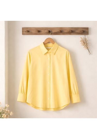 Modeva Global Minimalist Kesim Modern Duruşlu Düz Oversize Butter Sarısı Kadın Gömlek Butter Sarı
