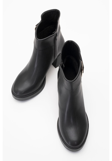 Rashe Siyah Tokalı Kadın Kalın Topuklu Bot Siyah