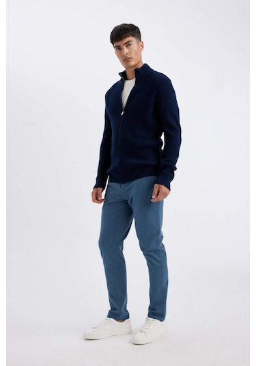 Defacto Chino Kanvas Pantolon Slim Fit Dar Kesim Pamuklu Esnek Dar Paça C9441AX24AUIN264 İndigo