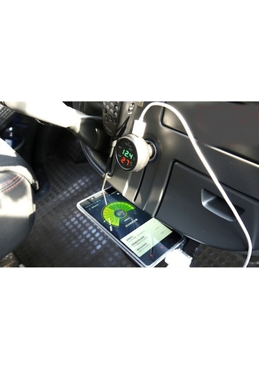 Sones 3'ü 1 Arada Universal Araç Dijital Gerilim Ölçer Sıcaklık Ölçer Usb Şarj Cihazı, Dc12-24v