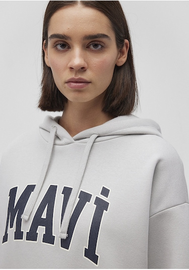 Mavi - Mavi Logo Baskılı Kapüşonlu Gri Sweatshirt 1600361-34322 Gri