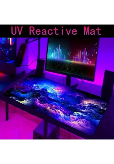 1 Adet Büyük Oyun E-spor Bilgisayar Kalınlaştırılmış Floresan Mouse Pad, Modern Galaksi Desenli Baskı Masaüstü Mat, Uv Siyah Işık Kaymaz Mouse Pad 400 900 3mm/15.7 35.4inch
