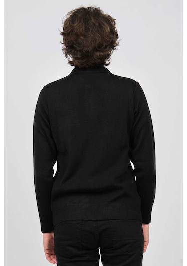 Çizgi Triko Erkek Cep Detaylı Polo Yaka Desenli Kazak 42544226 Siyah Siyah