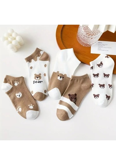 5 Çift Karikatür Ayıcık Desenli Çorap 001