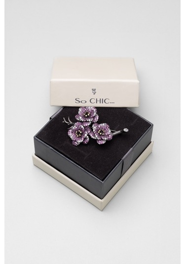 Sakura Siyah Rodyum Kaplama Gümüş Broş Siyah