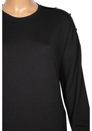 Hesna Kadın Benan Fitilli Düğmeli Spor Siyah Tunik Pantolon Takım Siyah