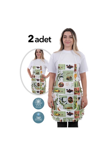 Jarse Frilly İkili Paket Sıvı Geçirmez Su Geçirmez Mutfak Önlüğü Zeytin