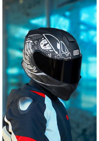 Dinamo Fighter Mat Siyah-beyaz Kask C1 Mat Siyah