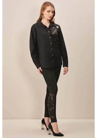 Gömlek Yaka Siyah Poplin Gömlek Siyah