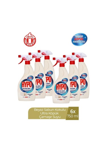 Hypo Köpük Çamaşır Suyu Beyaz Sabun Kokulu 750 Ml X 6 Adet