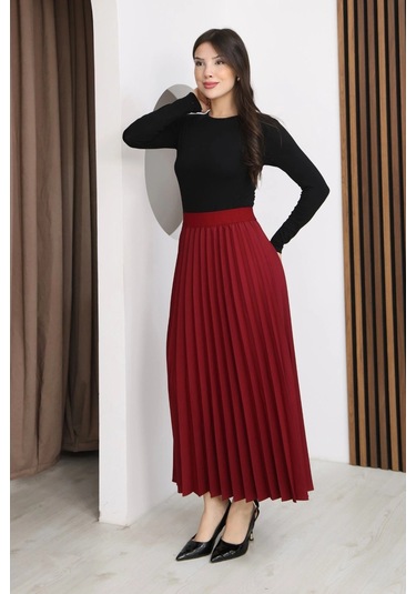 Lodmela Beli Lastikli Piliseli Etek 6017-bordo Bordo