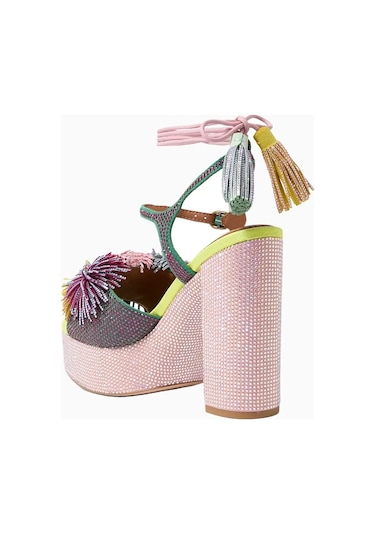 Kurt Geiger Pom Pom Tie 125 Platform Kadın Dolgu Topuk Sandalet Çok Renkli