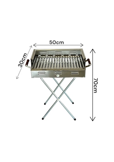 Paslanmaz Çelikten Katlanır Ayaklı Ve 3 Kademeli Mangal - Çantalı