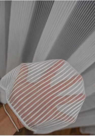 Tül Perde Mürdüm Etek Ucu Papatya Desenli Renk Geçişli 3 Kat Pileli Tül Perde BEYAZ