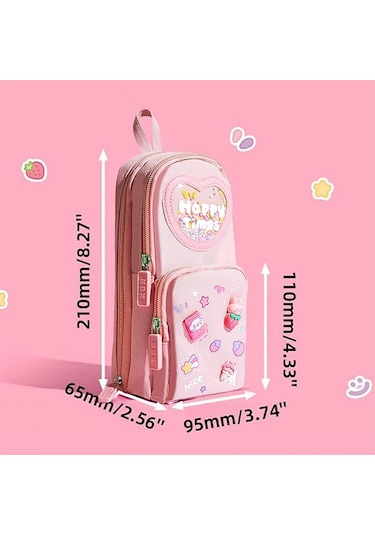 Ally Kawaii Büyük Kapasiteli Tuval Kalem Çantası Kızlar İçin Kılıf Tutucu Kutusu - Pembe Pembe