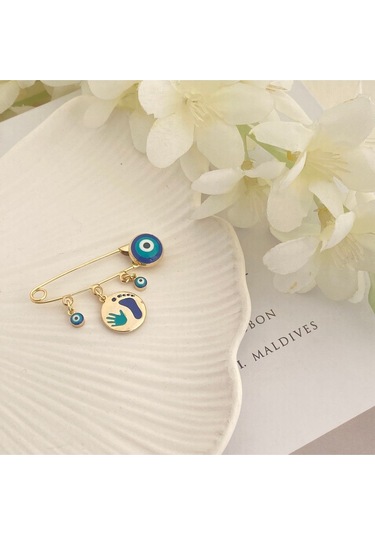 Bebek Yaka İğnesi Bebek Nazarlık El Ayak İzi Yaka İğnesi Gold